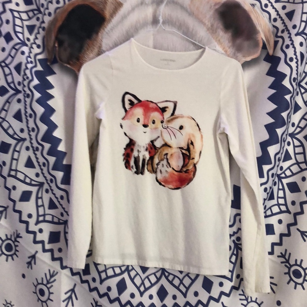 Fox and bunny white long sleeve t shirt.
